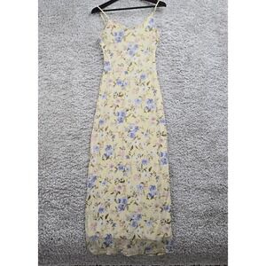 Haute Monde Dress Womens Medium Yellow Floral Mesh Lined‎ Maxi Fairycore Y2K